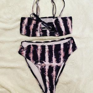 Black pink and white tie dye bikini